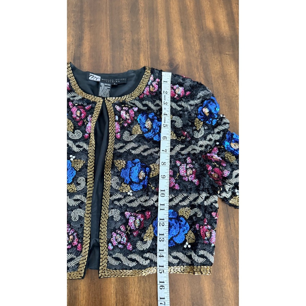 Vintage 80s Morgan Taylor Silk Sequin Jacket Size 6 Beaded Floral Bolero Evening - Picture 10 of 11